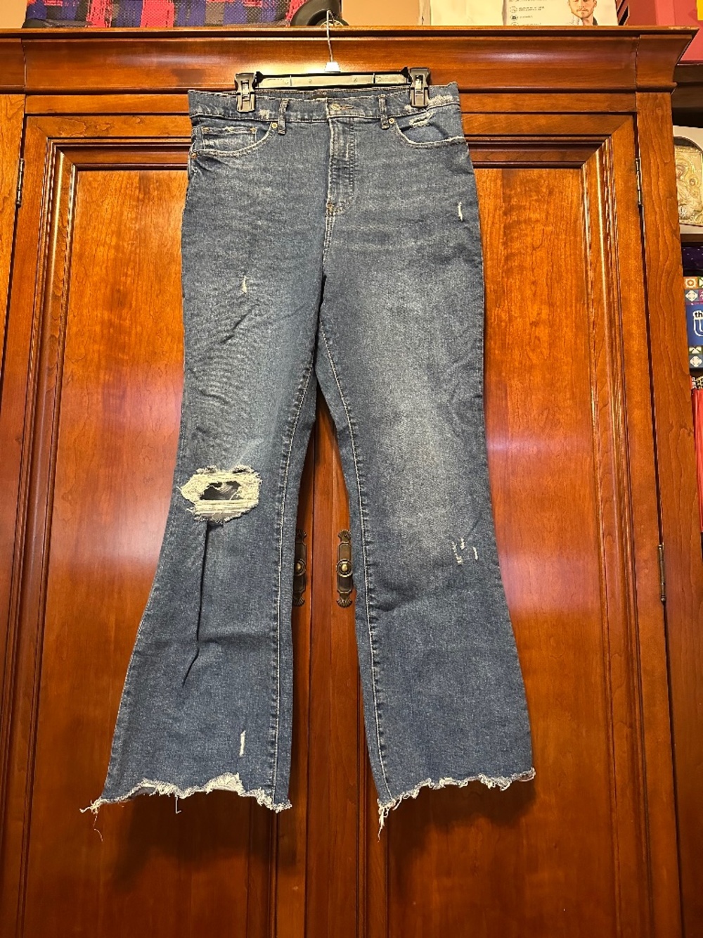 Express 90's High Rise Boot Cut Jeans Women's 12S Distressed Stretch